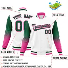 White Green Pink Gradient Raglan Varsity Letterman Jacket 2