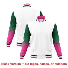 White Green Pink Gradient Raglan Varsity Letterman Jacket 7
