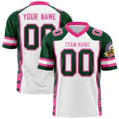 White Green-Pink Raglan Side Pattern Football Jersey
