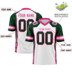 White Green-Pink Raglan Side Pattern Football Jersey 2