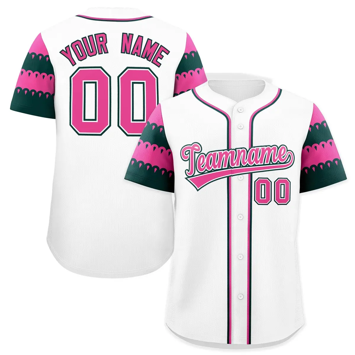 White Green Pink Sleeve Flag Lace Baseball Jersey