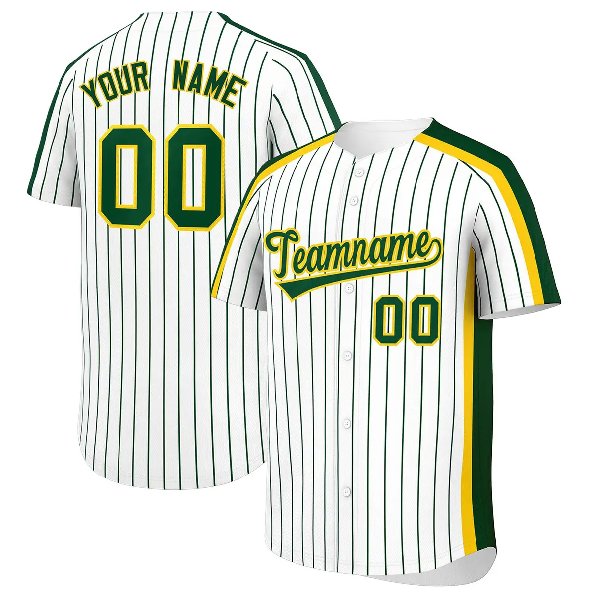 White Green Pinstripe Two-tone Side Baseball Jersey