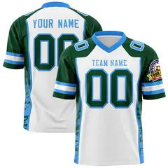 White Green-Powder Blue Raglan Side Pattern Football Jersey 1