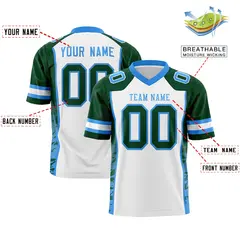 White Green-Powder Blue Raglan Side Pattern Football Jersey 2