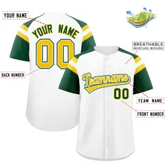 White Green Raglan Sleeves Contrast Baseball Jersey 2