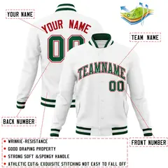 White Green-Red Classic Varsity Full-Snap Letterman Jacket 4