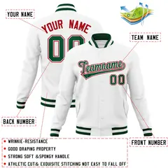 White Green-Red Classic Varsity Full-Snap Letterman Jacket 4
