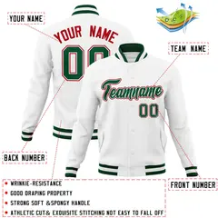White Green-Red Classic Varsity Full-Snap Letterman Jacket 4