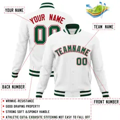White Green-Red Classic Varsity Full-Snap Letterman Jacket 4
