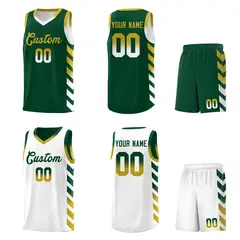 White Green Reversible Basketball Kits - Side Arrow Green Old Gold Gradient 2