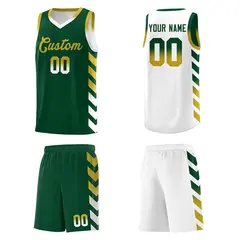 White Green Reversible Basketball Kits - Side Arrow Green Old Gold Gradient 5