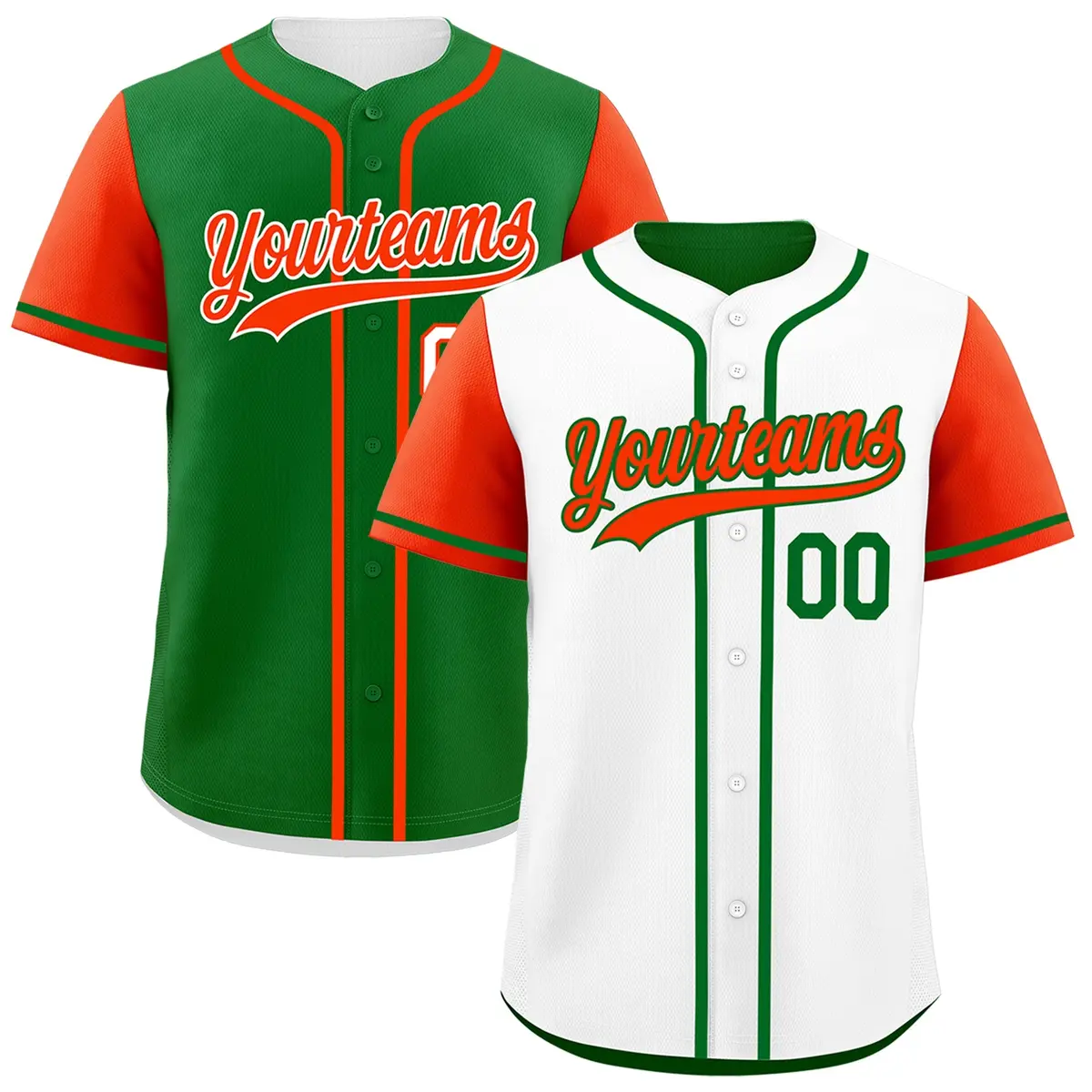 White Green Reversible Raglan Sleeves Baseball Jersey