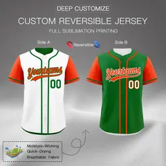 White Green Reversible Raglan Sleeves Baseball Jersey 2