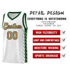 White Green Side Symmetrical Line Pattern Basketball Jersey 2