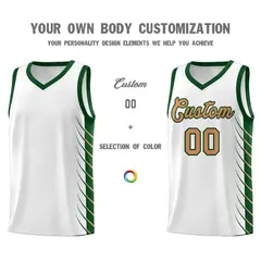 White Green Side Symmetrical Line Pattern Basketball Jersey 3