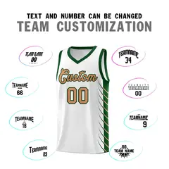 White Green Side Symmetrical Line Pattern Basketball Jersey 4