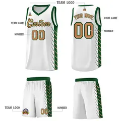 White Green Side Symmetrical Line Pattern Basketball Jersey 5