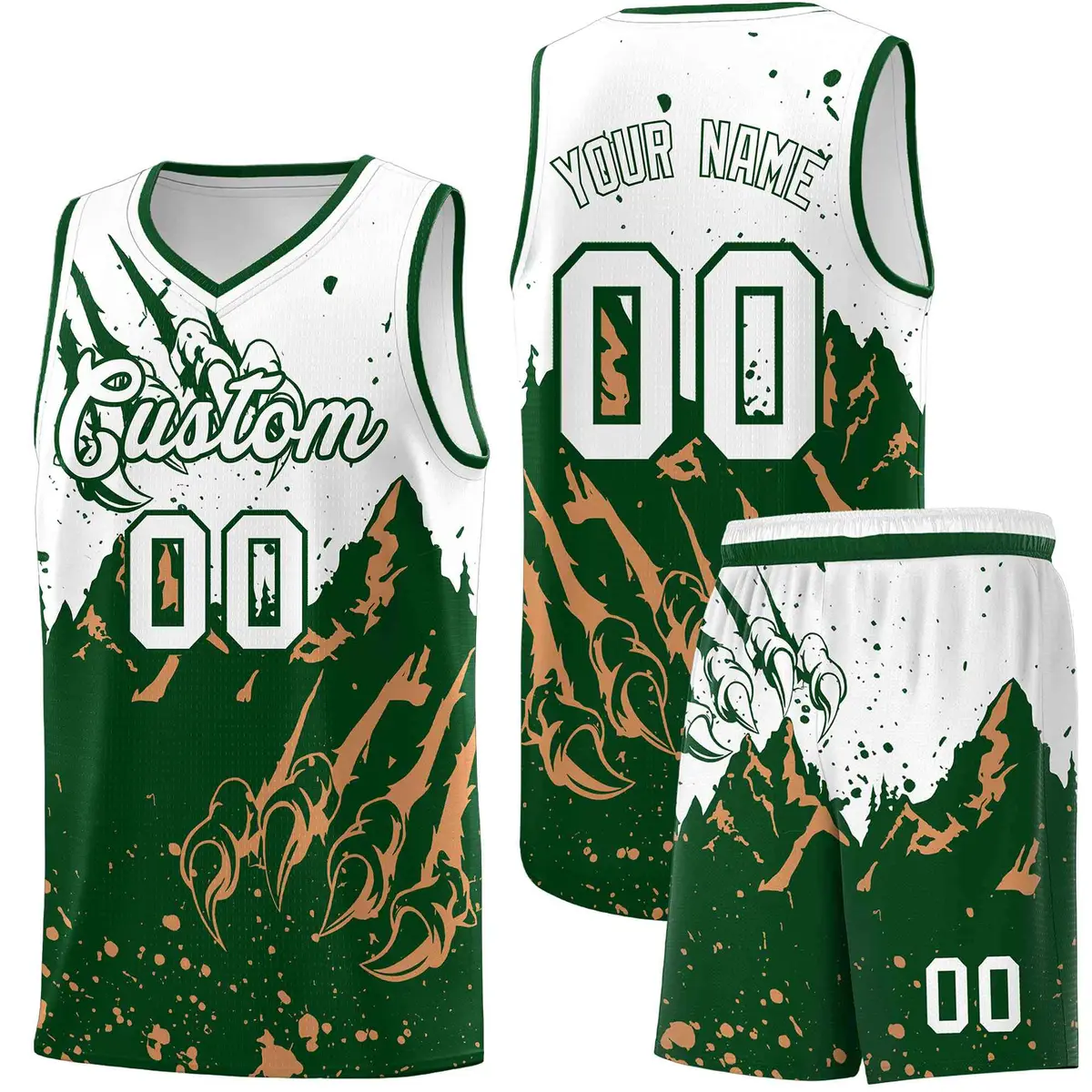 White Green Snow Mountain Beast Pattern Basketball Jersey