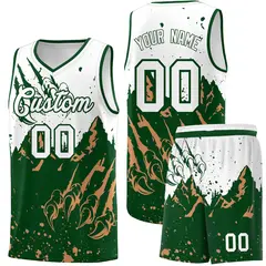 White Green Snow Mountain Beast Pattern Basketball Jersey 1