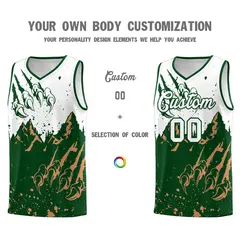 White Green Snow Mountain Beast Pattern Basketball Jersey 3