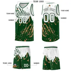White Green Snow Mountain Beast Pattern Basketball Jersey 5