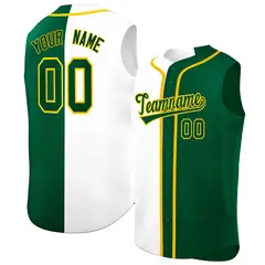 White Green Split-Design Sleeveless Baseball Jersey