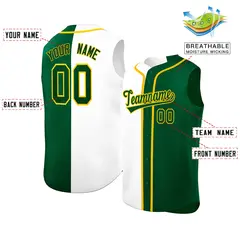 White Green Split-Design Sleeveless Baseball Jersey 2