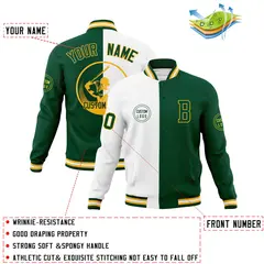 White Green Split Letterman Full-Snap Varsity Baseball Jacket 4