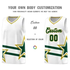White Green Star Pattern Double Lines Basketball Kits 3