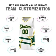 White Green Star Pattern Double Lines Basketball Kits 4