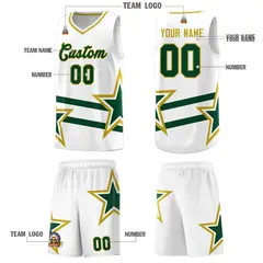 White Green Star Pattern Double Lines Basketball Kits 5