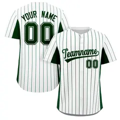 White Green Stripe Full Button Authentic Baseball Jersey