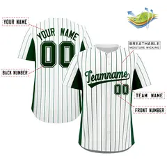 White Green Stripe Full Button Authentic Baseball Jersey 2
