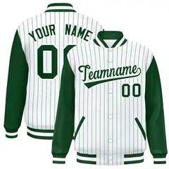 White Green Stripe Raglan Varsity Bomber Jacket 1