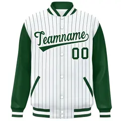 White Green Stripe Raglan Varsity Bomber Jacket 3