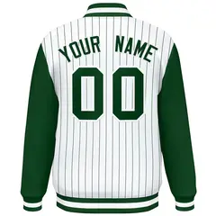 White Green Stripe Raglan Varsity Bomber Jacket 4