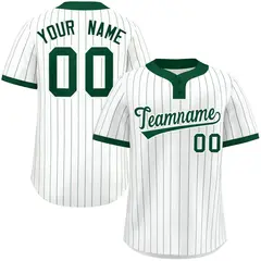 White Green Stripe Two-Button Softball Jersey 1