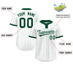 White Green Stripe Two-Button Softball Jersey 2