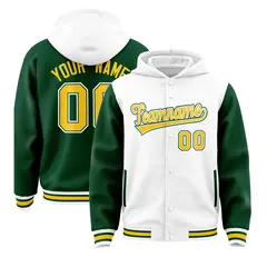 White Green Two Tone Raglan Varsity Letterman Jacket Hoodie 1