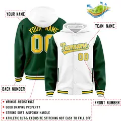 White Green Two Tone Raglan Varsity Letterman Jacket Hoodie 4