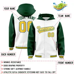 White Green Two Tone Raglan Varsity Letterman Jacket Hoodie 4