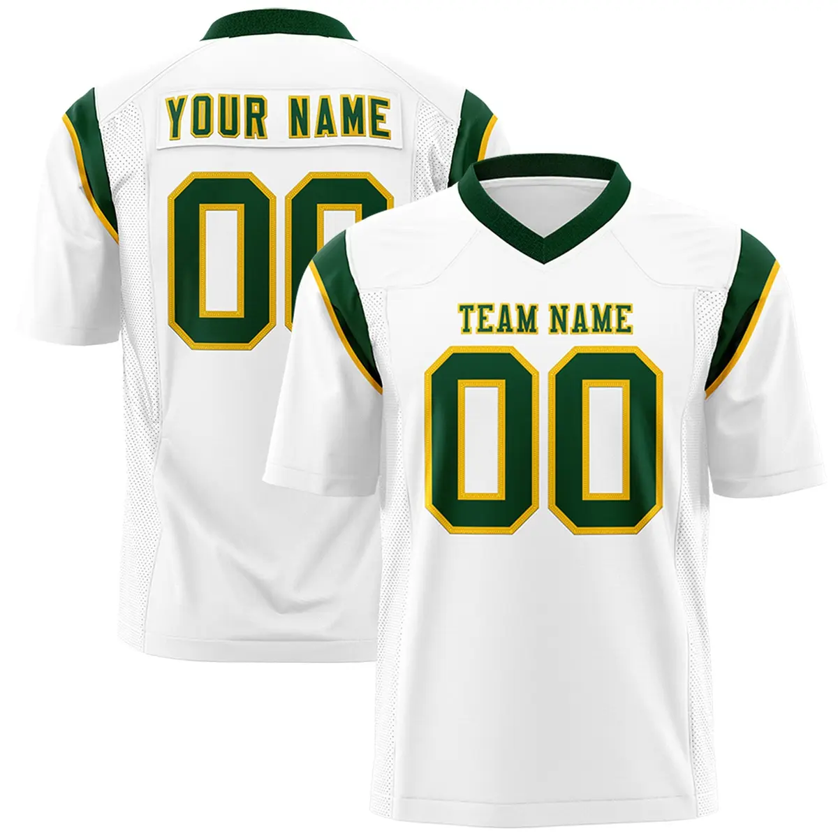 White Green Two-Tone Shoulder Cut Flag Football Jersey
