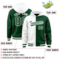 White Green Two Tone Split Varsity Letterman Jacket Hoodie 4