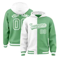 White Green Two Tone Split Varsity Letterman Jacket Hoodie