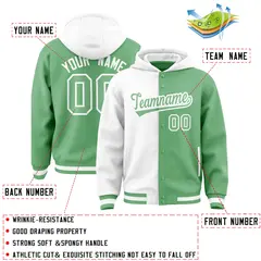 White Green Two Tone Split Varsity Letterman Jacket Hoodie 4