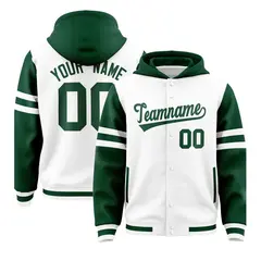 White Green Varsity Letterman Hoodie Jacket Raglan Three Stripes 1