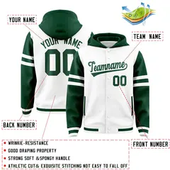 White Green Varsity Letterman Hoodie Jacket Raglan Three Stripes 4