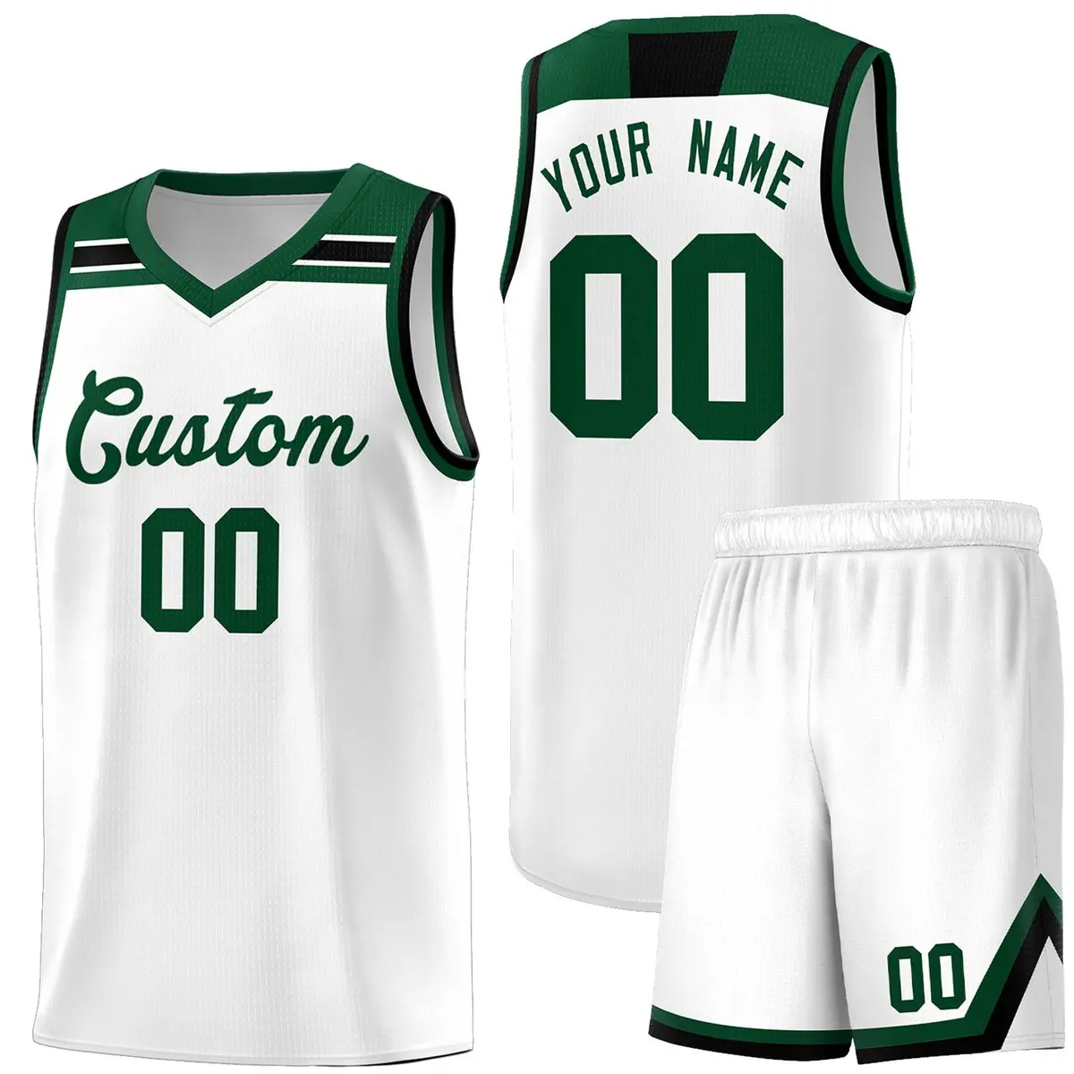 White Green-White Classic Sports Basketball Jersey
