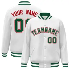 White Green-White Classic Varsity Full-Snap Letterman Jacket