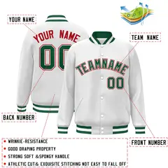 White Green-White Classic Varsity Full-Snap Letterman Jacket 2